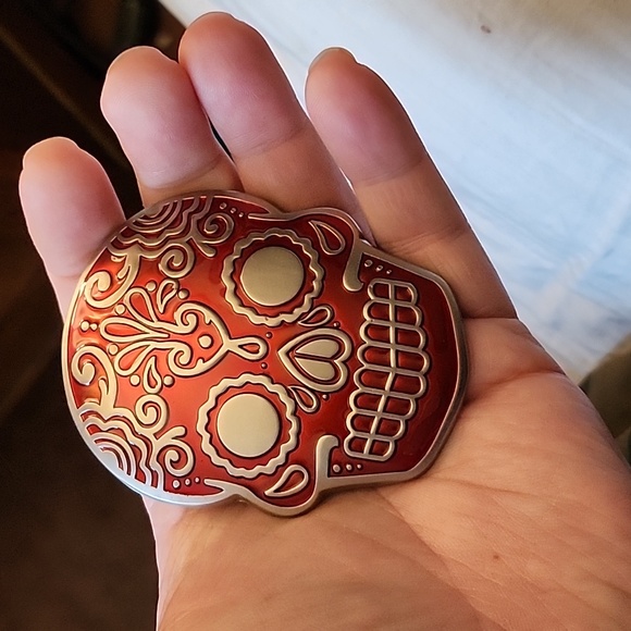 RED DAY OF THE DEAD BELT BUCKLE - Picture 3 of 3